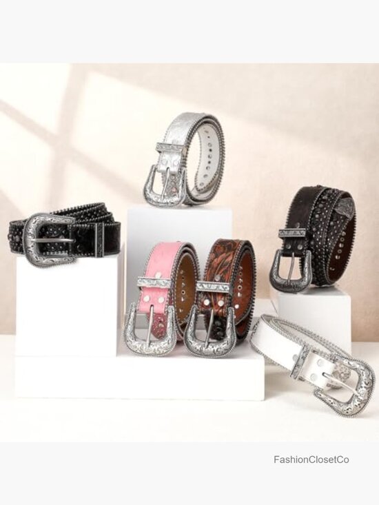 Bling Rhinestone Studded Western Belt with Detachable Buckle 1.5\